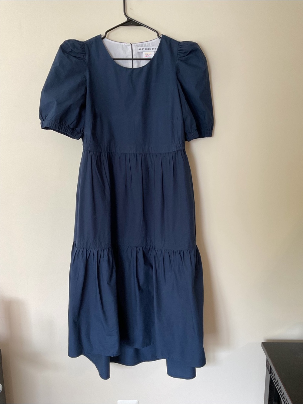 Gretchen Scott Navy Puff-Sleeve Tiered Midi Dress - Picture 7 of 8